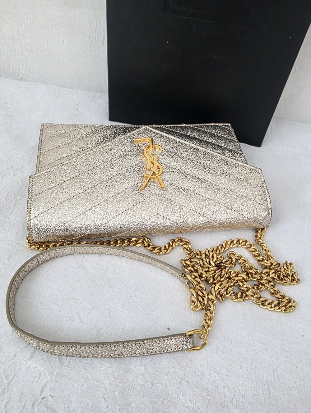 Auth YSL Yves Saint Laurent Grain De Poudre Chevron Envelope Woc - Picture 8 of 11